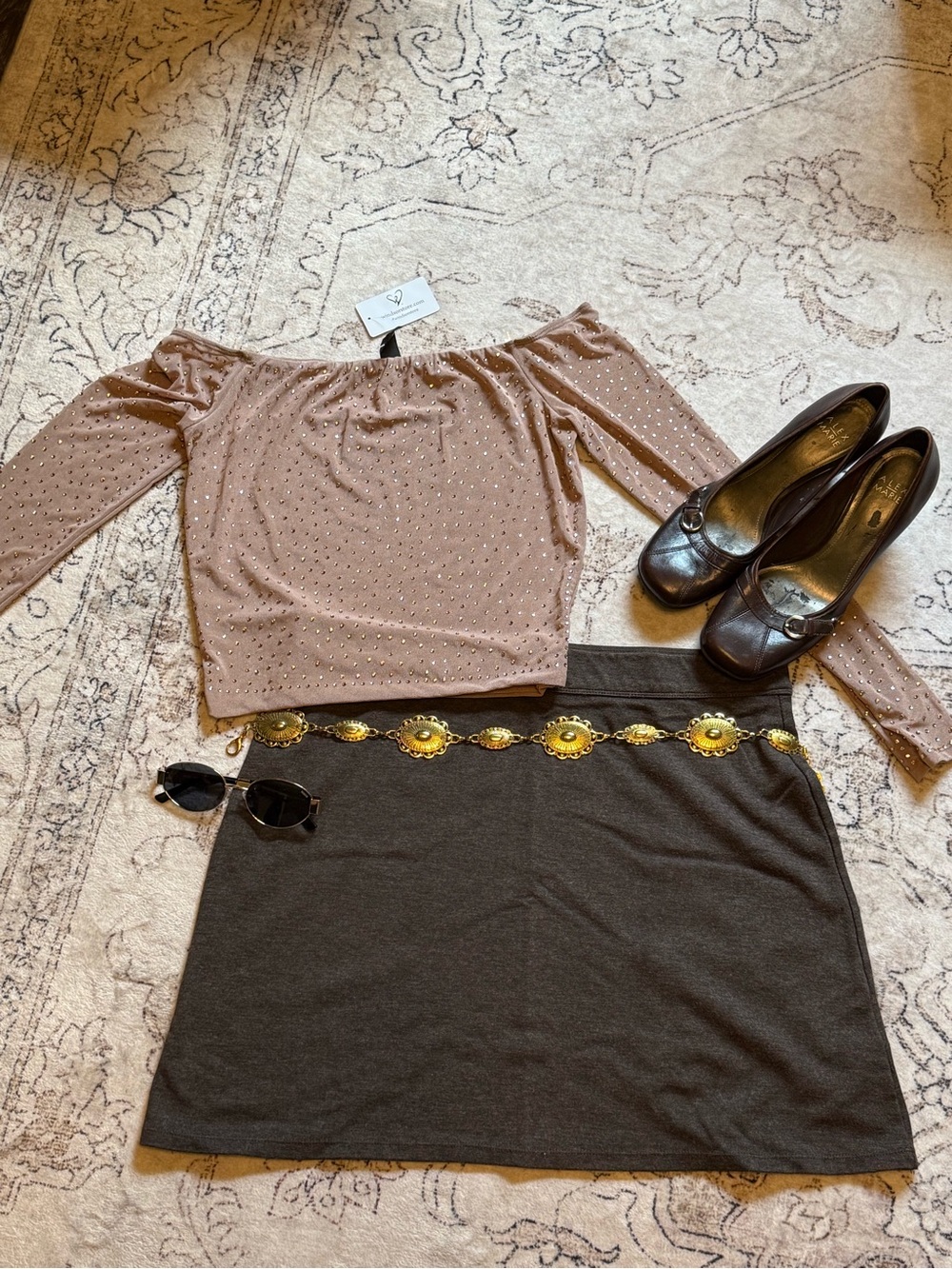 Windsor Taupe Off-Shoulder Top with Stud Detail